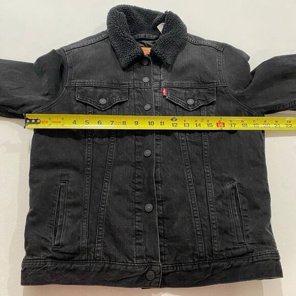 Levi’s Sherpa Collar Denim Jacket Men’s Large Black Trucker Jacket Lined Warm - Picture 5 of 9